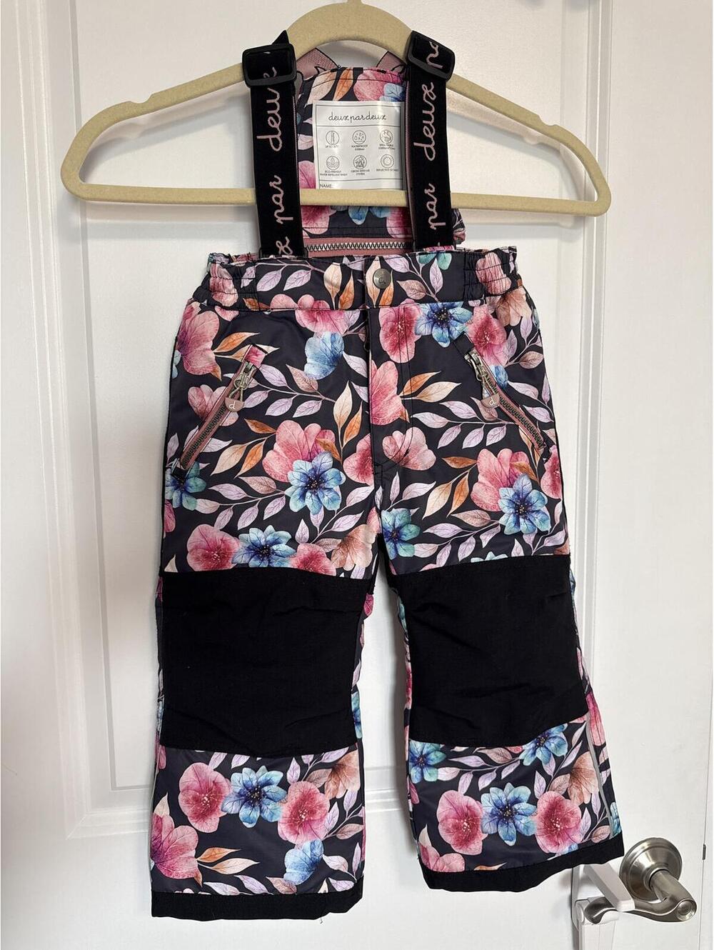 Deux Par Deux Floral Waterproof Ski & Snow Pants with Suspenders Size 2 (86 cm)